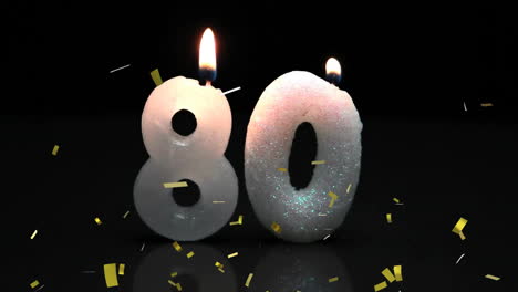 burning candles forming number 80 with falling confetti animation