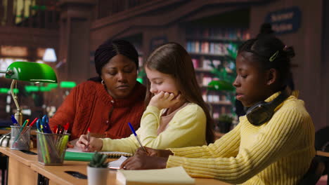 students studying in a library