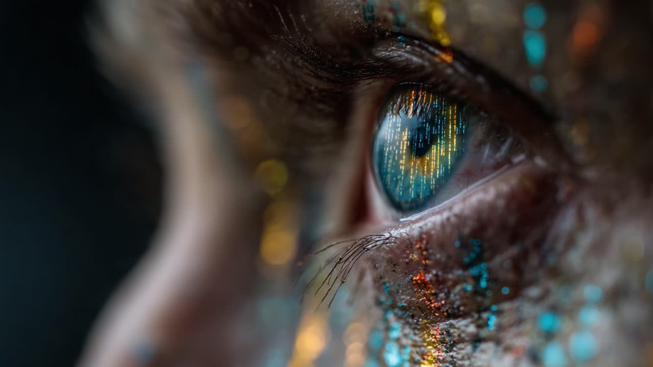 Close-Up of a Human Eye with Vibrant Colors and Unique Patterns, Showcasing Intricate Details and Captivating Expression, Perfectly Captured in Two Frames
