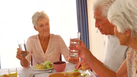 senior woman toasting glass of water