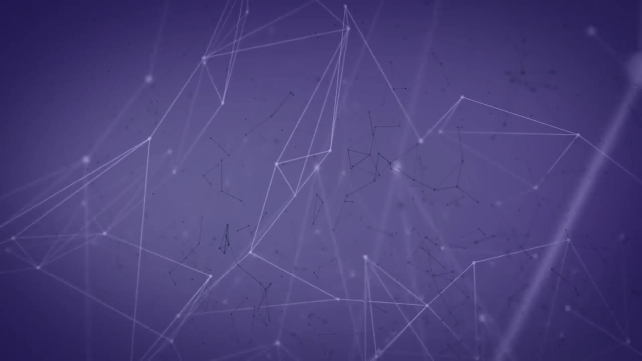 animación de la red de conexiones con puntos brillantes sobre fondo púrpura