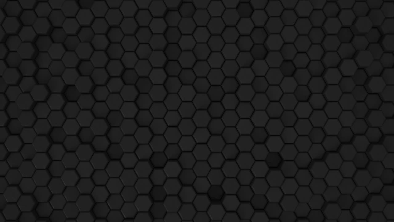 hexágono abstracto bucle de superficie geométrica 5 negro: oscuro patrón de cuadrícula hexagonal mínima animación en negro profundo de medianoche. fondo limpio con formas hexágonas negras brillantes. espacio gris. sensación dramática