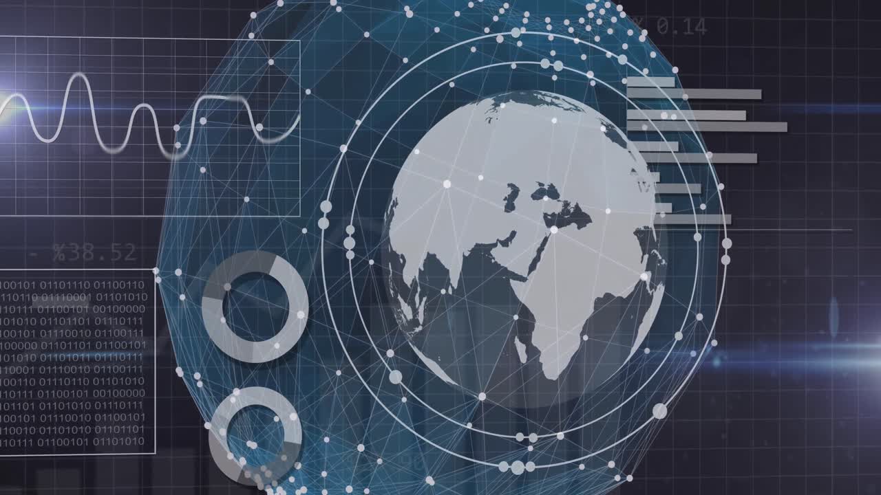 통계 및 데이터 처리 및 전 세계 연결 네트워크의 애니메이션