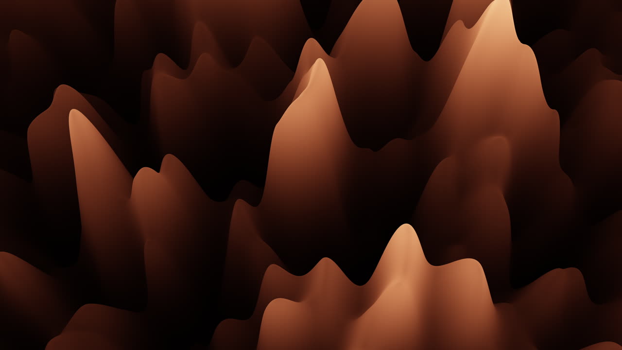 3D rendering of a rugged mountain range with jagged peaks and deep valleys. The brown color palette adds to the natural, rugged beauty of the scene, creating a sense of depth and realism