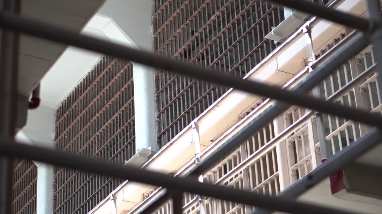 Alcatraz Prison Details, Metal Bars on Prison Cells on Upper Levels. California USA