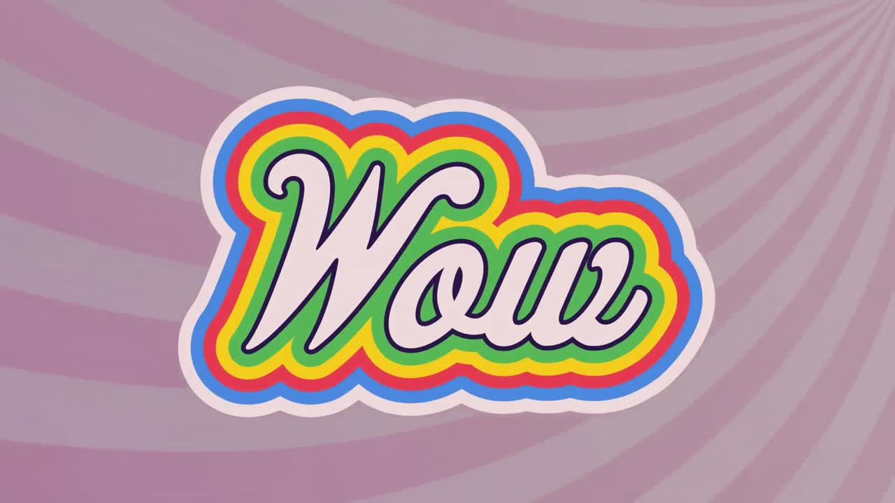 분홍색 배경에 다채로운 글자로 wow 텍스트의 애니메이션