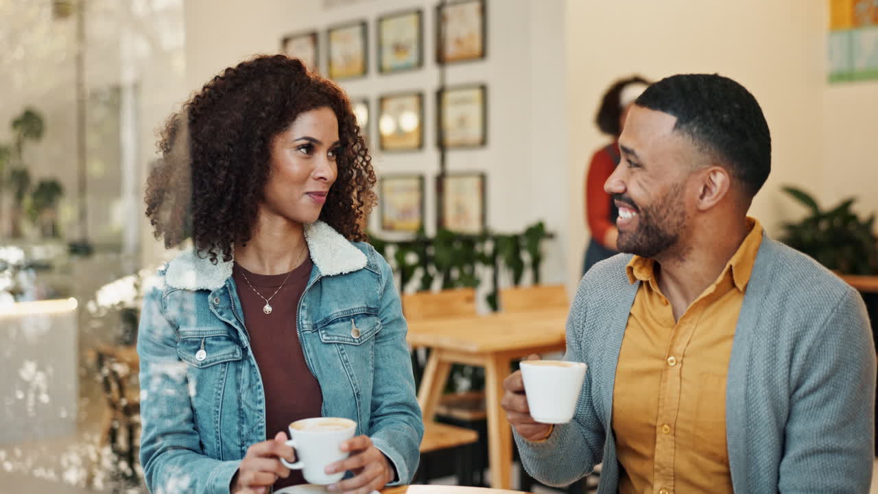 A couple enjoying coffee in a cafe