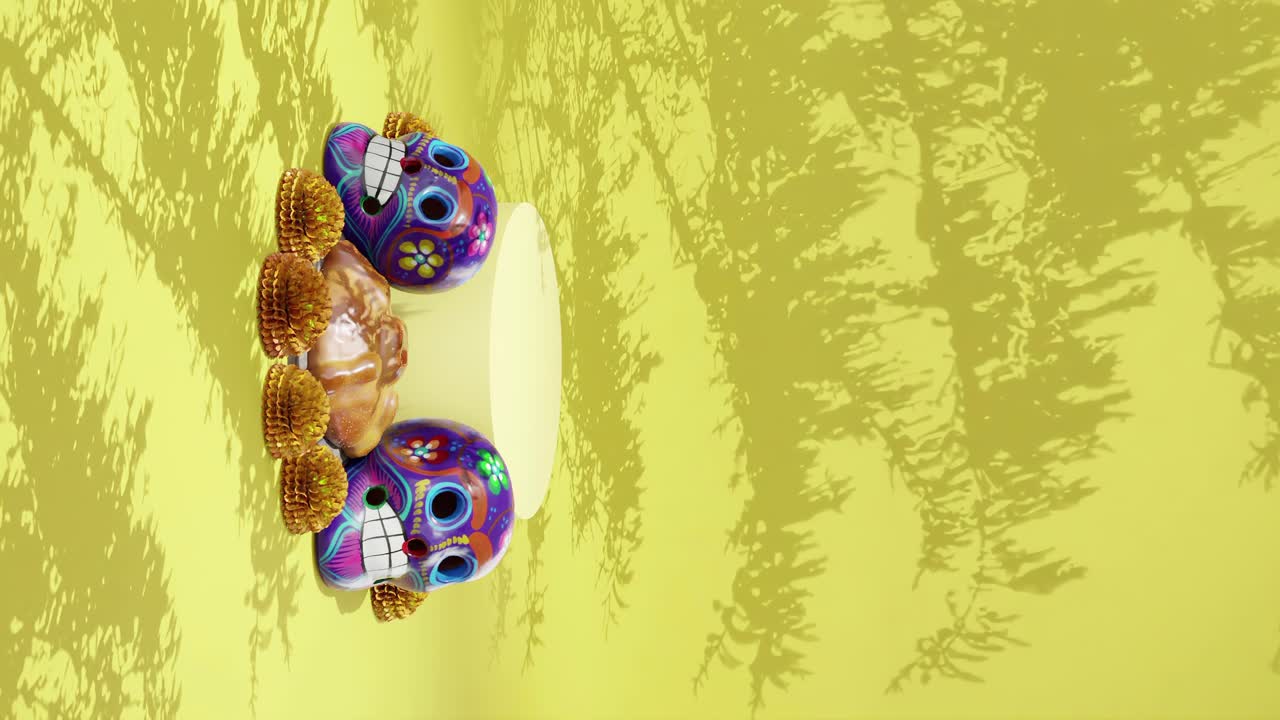 día de los cráneos muertos en fondo amarillo
