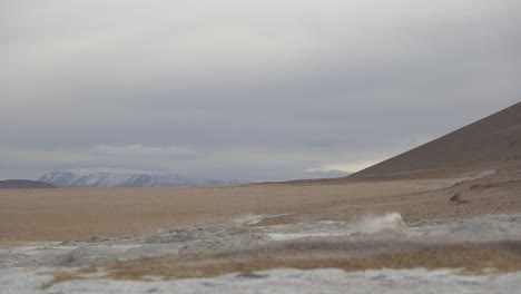 アイスランドの平原にある活発な地熱噴出口