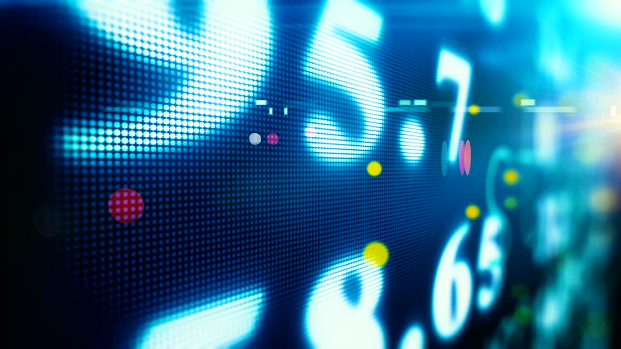 Stock market ticker random index numbers appear on led modern screen digits