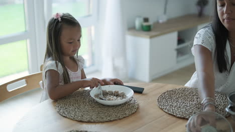 mother and daughter having a meal together at home