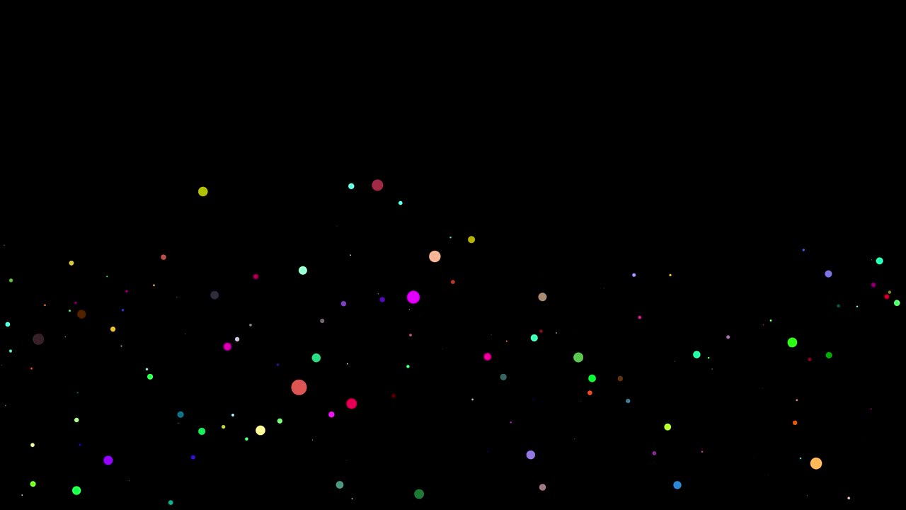festive magical background. Twinkling, glittering, colored, round shape particles falling on black background. Flying, flickering, round shape particles sparkle