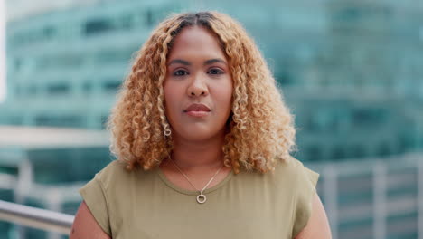 black woman, portrait and city business