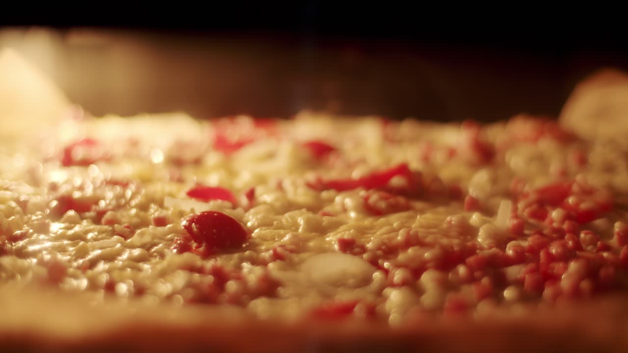 Time-lapse ravvicinato di una tarte flambée che cuoce nel forno