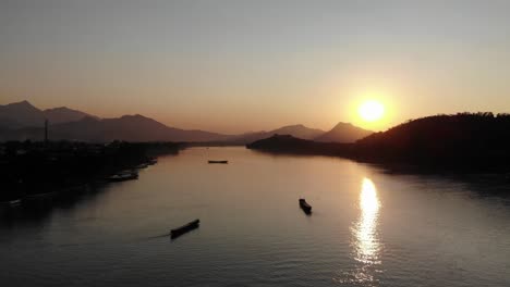 Aerial-sunset-view-of-Mekong-river-in-Luang-Prabang-ancient-capital-of-Laos