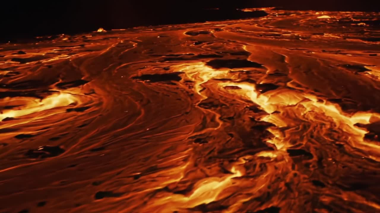 A Captivating Display of Flowing Lava: Witness the Dazzling Patterns and Colors of Molten Rock as It Moves Across the Surface, Creating a Stunning Natural Spectacle