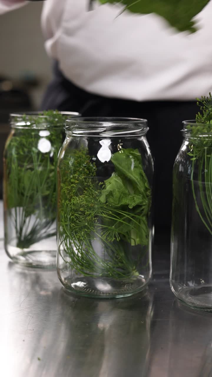 preparación de pepinillos con hierbas frescas