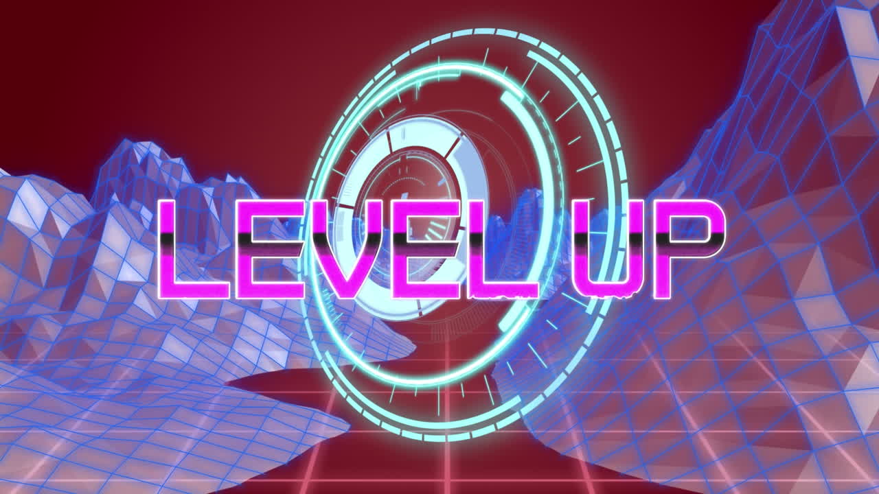 산 위의 레벨 업 텍스트의 애니메이션