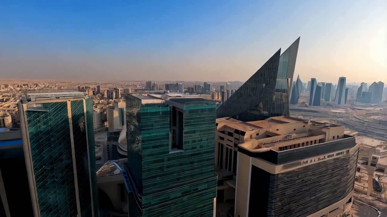 Aerial View of Modern Cityscape with Skyscrapers and Urban Development