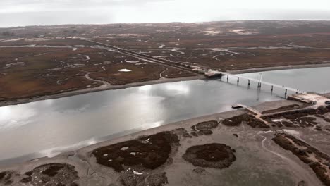 aerial shot top down view over ria formosa ecological nature park, algarve