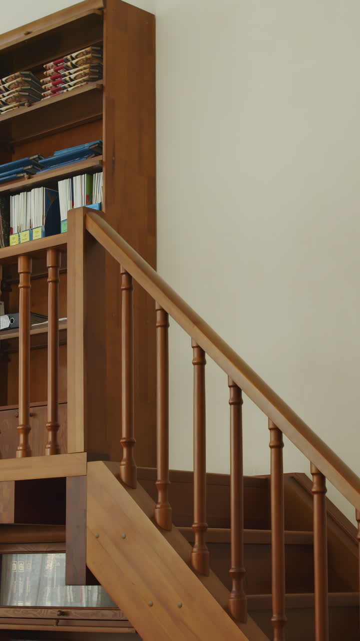 Wooden Staircase and Bookshelf