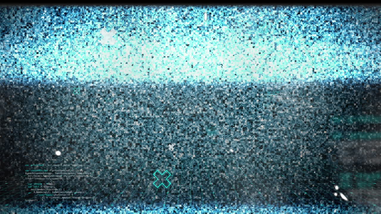 Animation of data processing and markers with glitch and noise