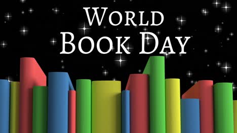 animatie van de tekst van de wereld boekdag over boeken op zwarte achtergrond