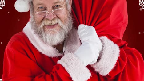 Animación-De-Papá-Noel-Feliz-Con-Bolsa-De-Regalo-Sobre-Fondo-Rojo.