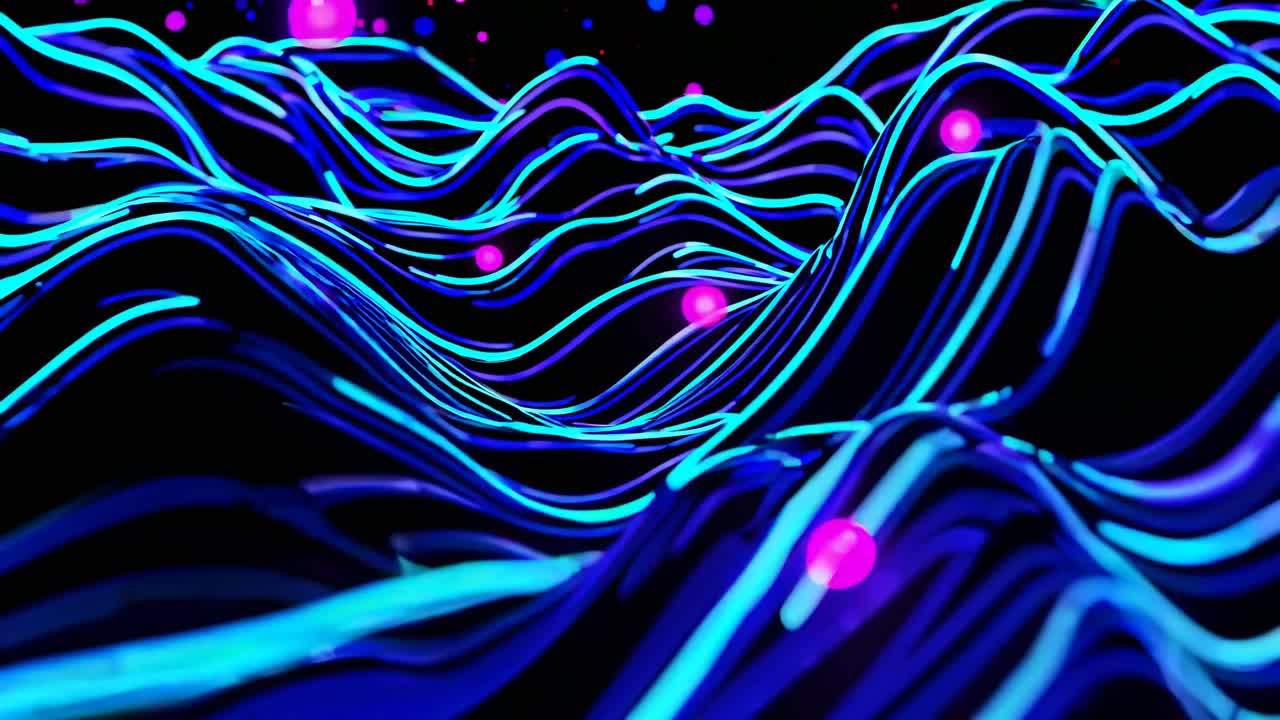 Abstract Neon Waves and Glowing Circles