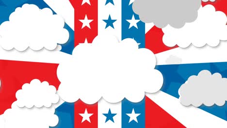 animation of clouds moving over american flag on white background