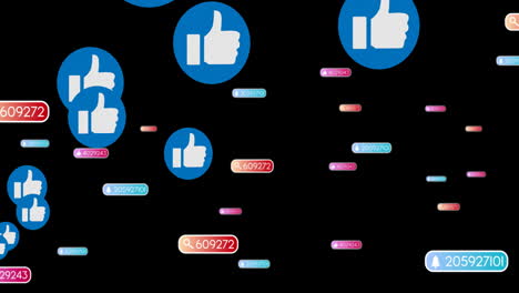 pulgares hacia arriba iconos y números animación sobre fondo negro