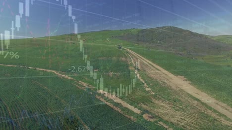 animación del procesamiento de datos financieros sobre colinas