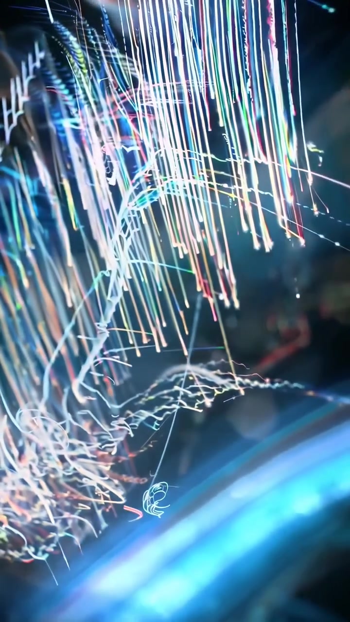 Abstract Motion Graphics of Glowing Blue Light Trails and Particles