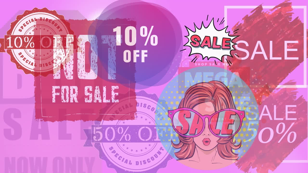 Animation of sale text over banners on pink background