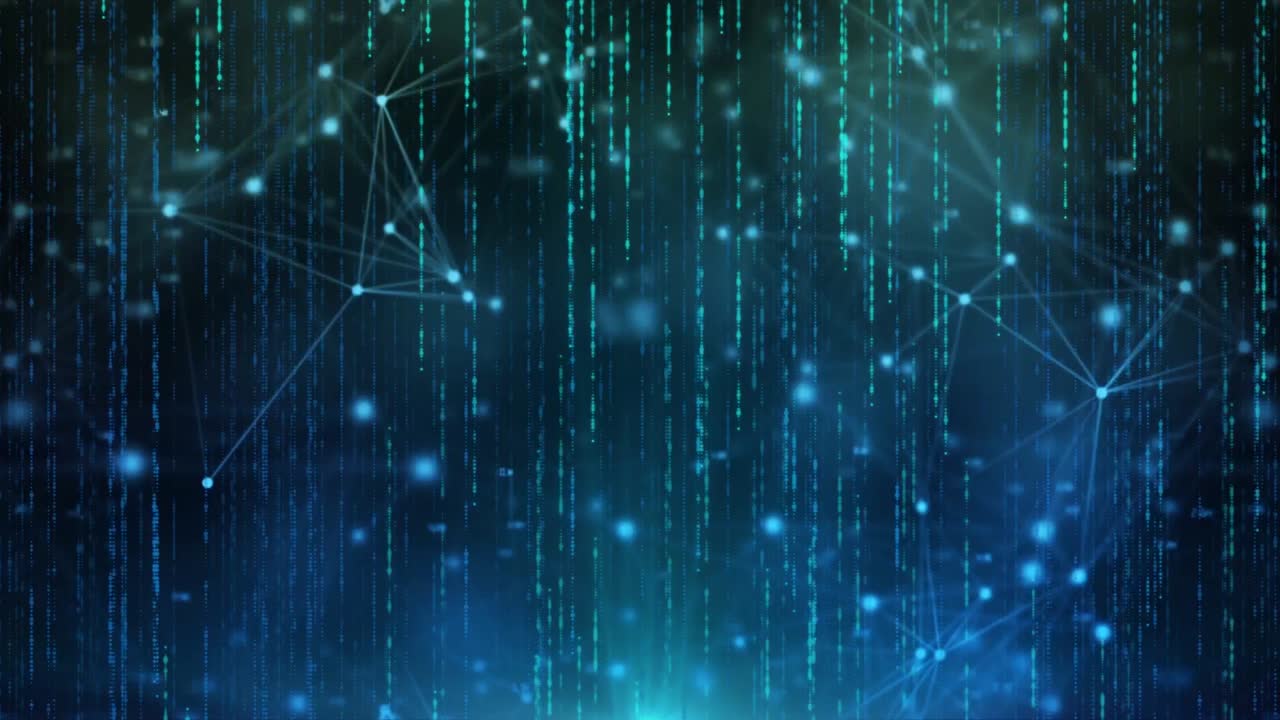 Animation of data processing and shapes over black background