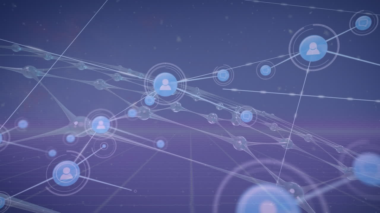 animación de la red de conexiones con iconos sobre fondo negro