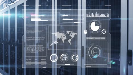 Animation-of-interface-with-data-processing-and-light-spots-against-computer-server-room