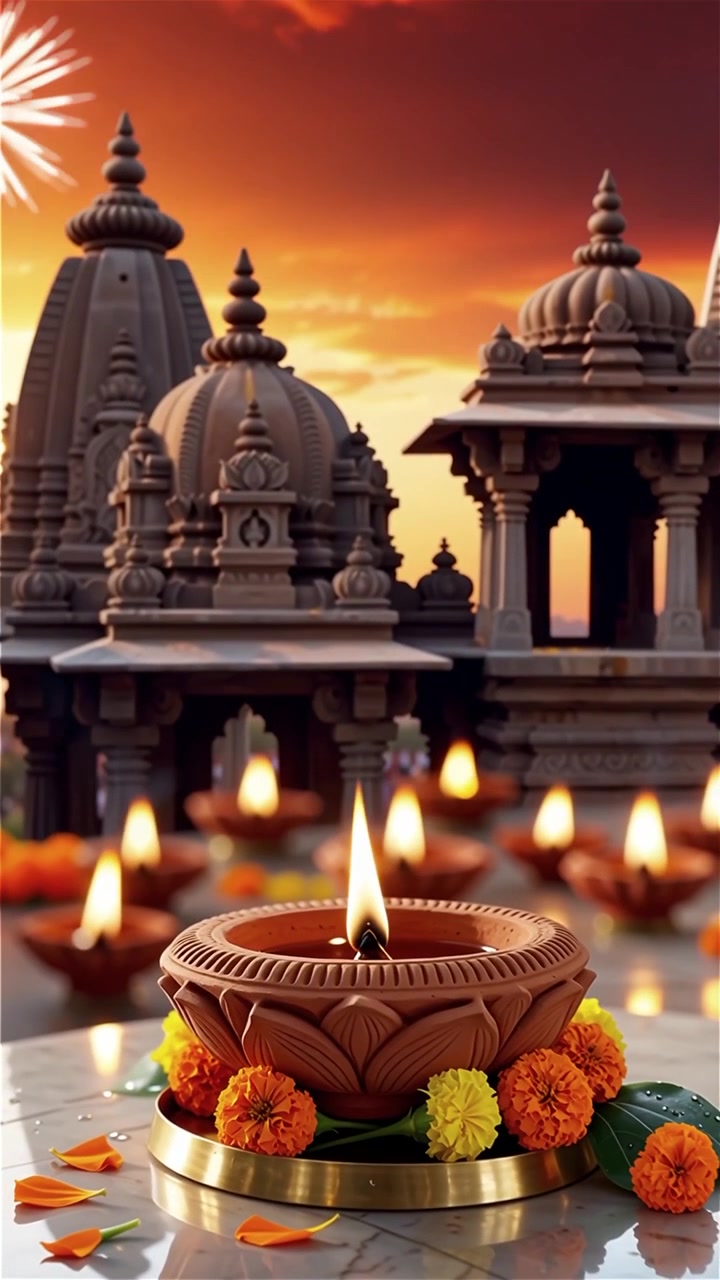 Diwali Festival Background with Lanterns and Traditional Diyas Decorations