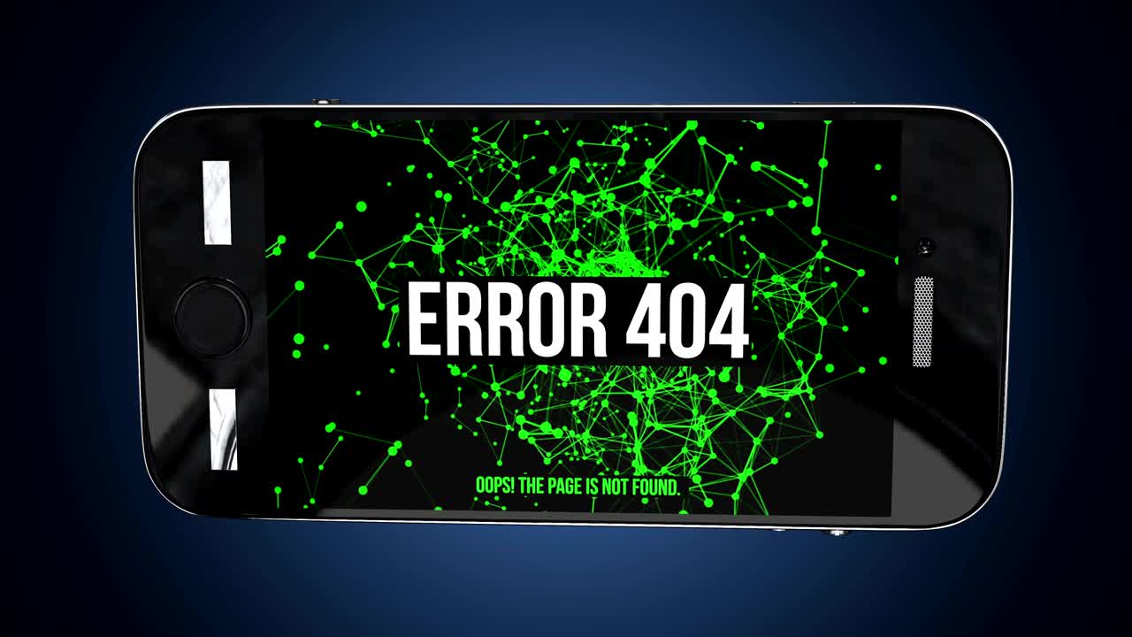 스마트폰 페이지가 발견되지 않은 오류 404 추상적인 네트워크 이동 배경 검은 배경에 노선으로 연결된 녹색 점