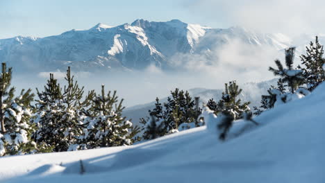 Time-lapse-of-mountain-Olympus-Greece-winter-clouds-moving-sunny-day