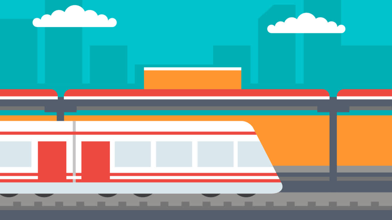 역에서 현대 열차 배경의 애니메이션