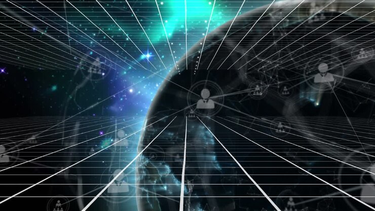 Animazione di reti di connessioni e globo su sfondo nero