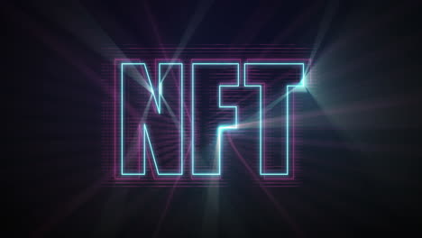 animación de texto nft con contornos azul y púrpura de neón brillante sobre fondo negro