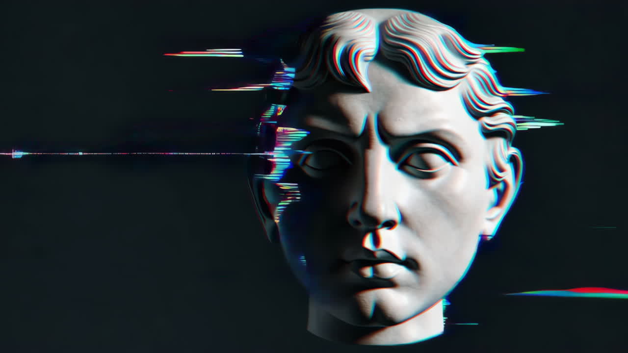 Digital Glitch Art: Classical Bust with Distorted Visual Effects