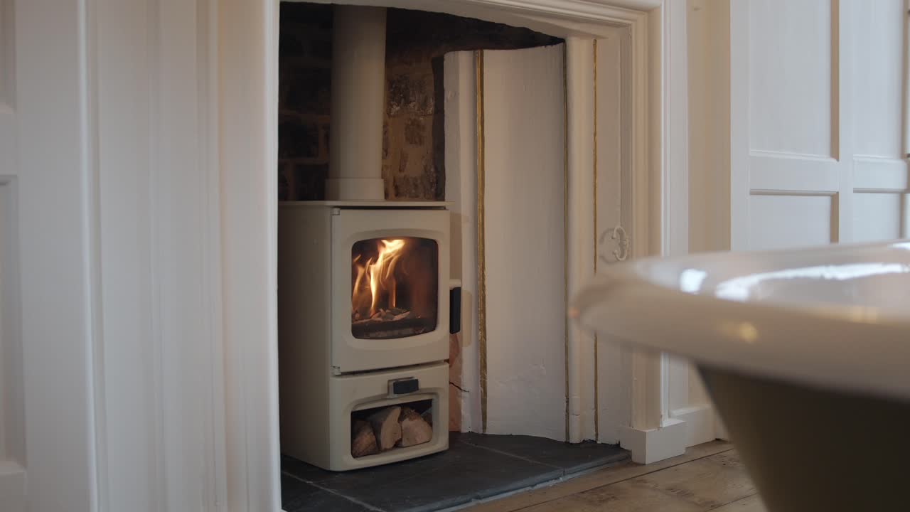 Smart bathroom stove burning in slow motion