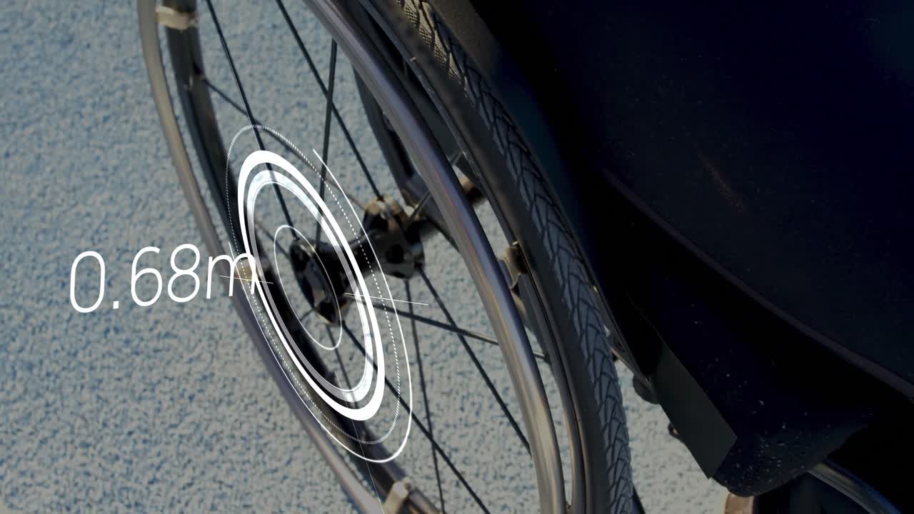 스 ⁇  스캐닝의 애니메이션과 백인 남성 장애인 운동 선수가  ⁇ 체어를 사용하는 배경