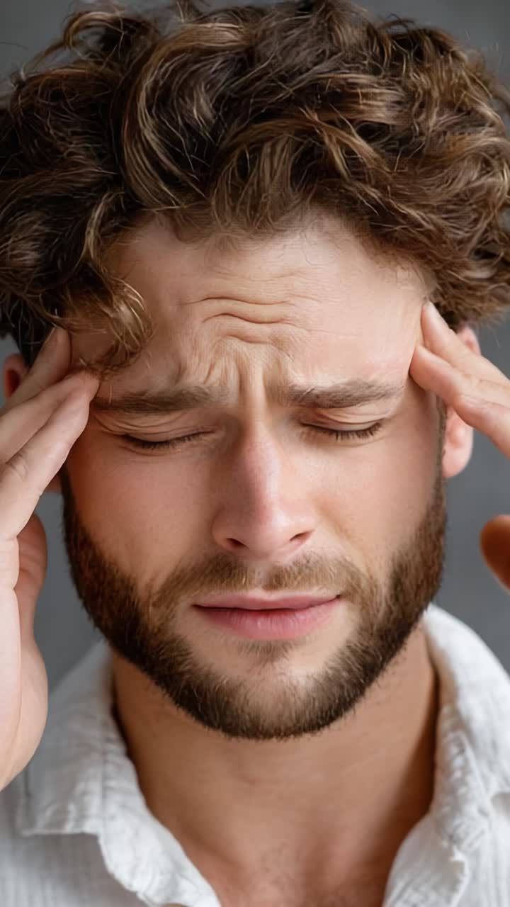 A Close-Up Depiction of a Man Expressing Distress, Emotion, and Strain While Holding His Head, Reflecting the Struggles of Mental and Physical Discomfort
