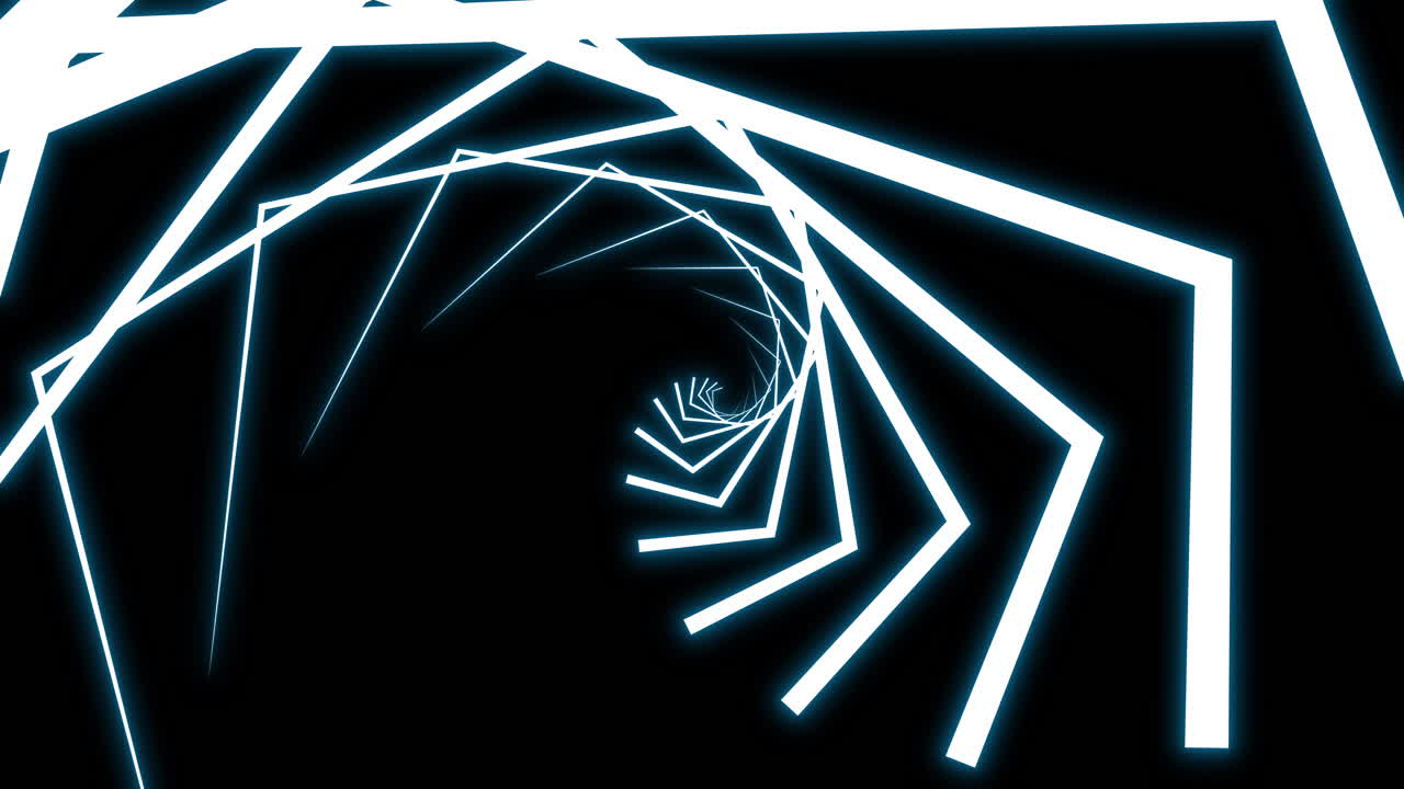 Blue Tinted Lines Forming and Descending Down Curved Infinite Abstract Tunnel. Animated Motion Graphics