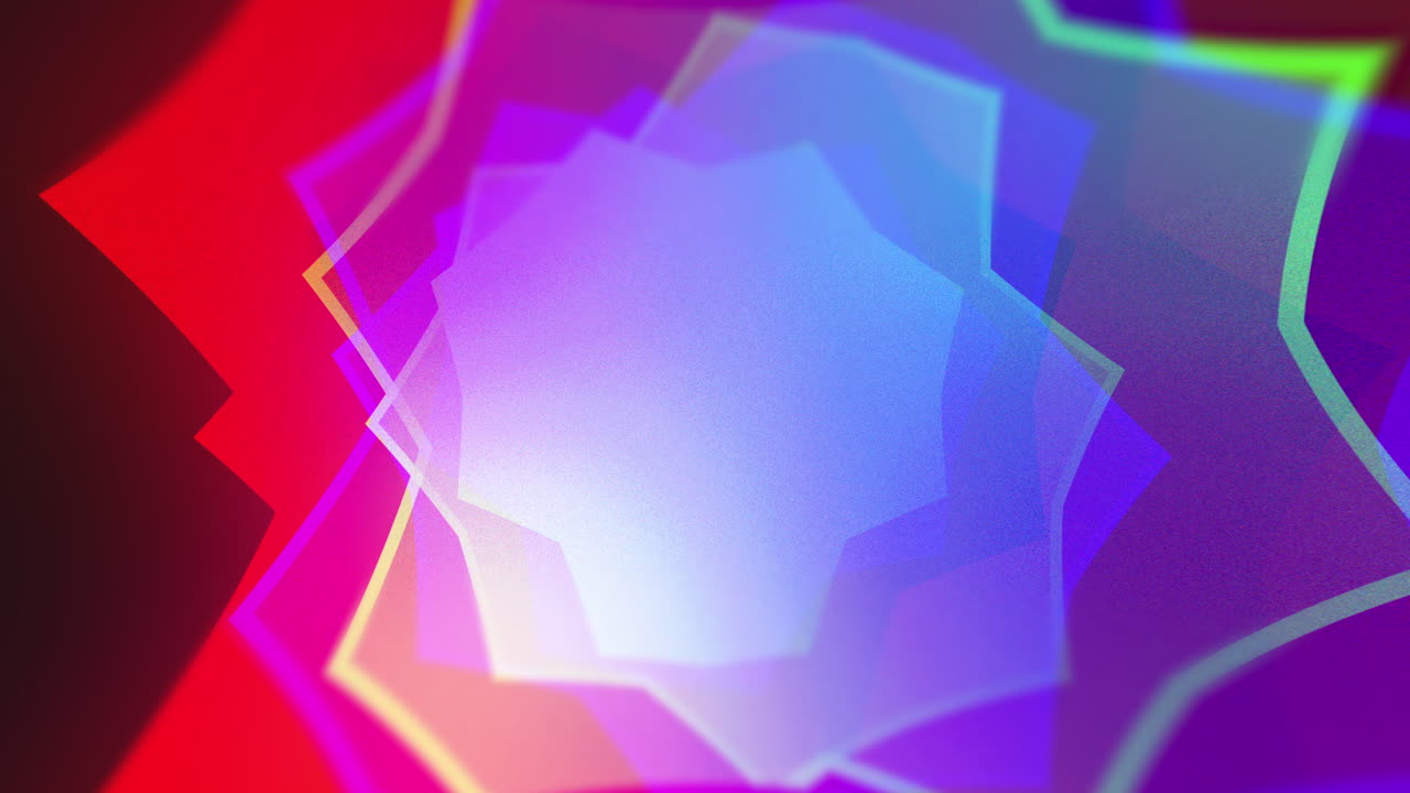 Multicolour 4K looping gradient background with subtle movement and black background. Star shapes rotating and flowing organically.