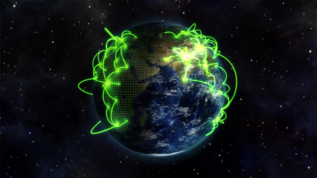 Animazione di forme viola su un globo su sfondo nero